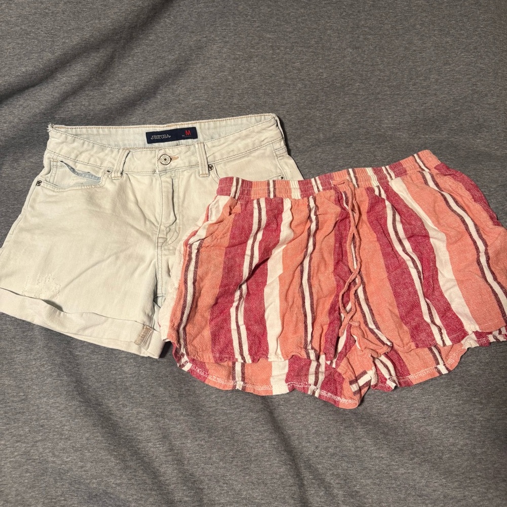 Just USA Soft Blue Denim Shorts and Stripped Linen Shorts